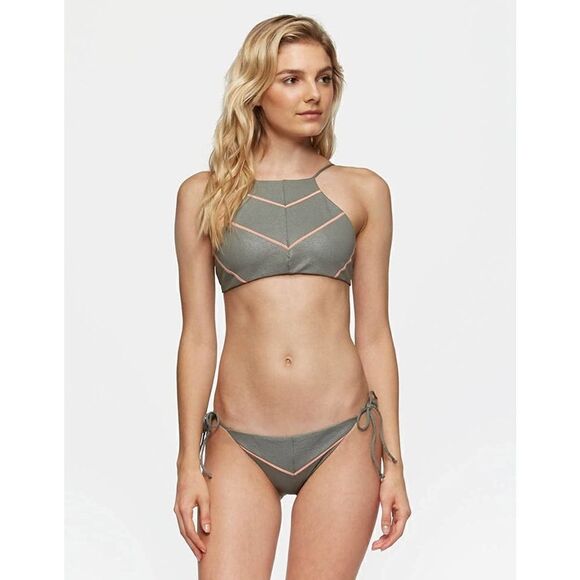 Tavik Easton Womens Cove Gray pink Glossy Pique tie New Bikini Top Small - Picture 5 of 8